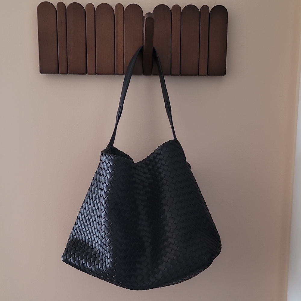 Chic Black Woven Slouchy Hobo Bag